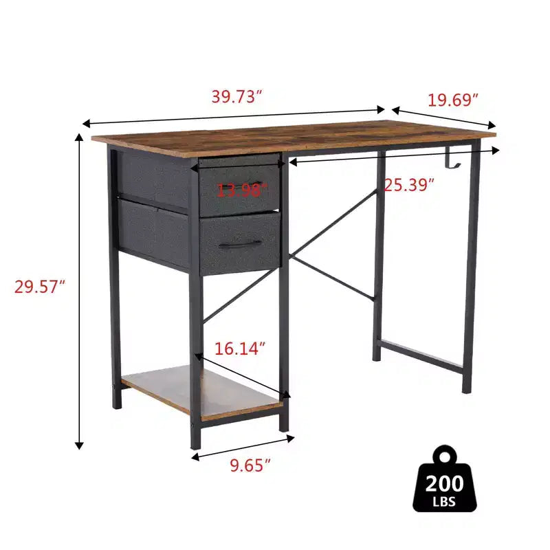 Bureau d'ordinateur moderne en bois Okak avec tiroirs à position réglable et crochets latéraux, bureau d'écriture de rangement pour adolescents pour l'étude, le bureau
