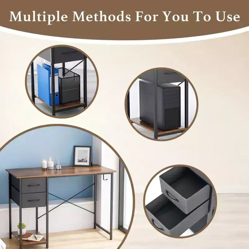 Okak Modern Wood Computer Desk with Adjustable Position Drawers & Side Hooks,Teens Student Storage Writing Desk for Study,Office