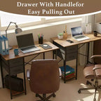 Bureau d'ordinateur moderne en bois Okak avec tiroirs à position réglable et crochets latéraux, bureau d'écriture de rangement pour adolescents pour l'étude, le bureau