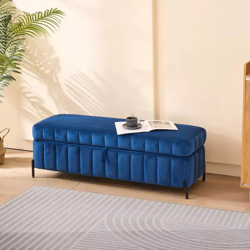 TUYOHW Banc de rangement moderne avec tabouret de coiffeuse capitonné en velours et pieds en métal, banc de bout de lit pour salon, chambre, entrée