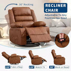 Fauteuil inclinable pivotant à 360° pour adultes, canapé-planeur manuel à bascule avec 3 positions, 2 porte-gobelets, 4 poches pour salon, chambre à coucher