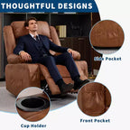 Fauteuil inclinable pivotant à 360° pour adultes, canapé-planeur manuel à bascule avec 3 positions, 2 porte-gobelets, 4 poches pour salon, chambre à coucher