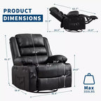 Fauteuil inclinable pivotant à 360° pour adultes, canapé-planeur manuel à bascule avec 3 positions, 2 porte-gobelets, 4 poches pour salon, chambre à coucher