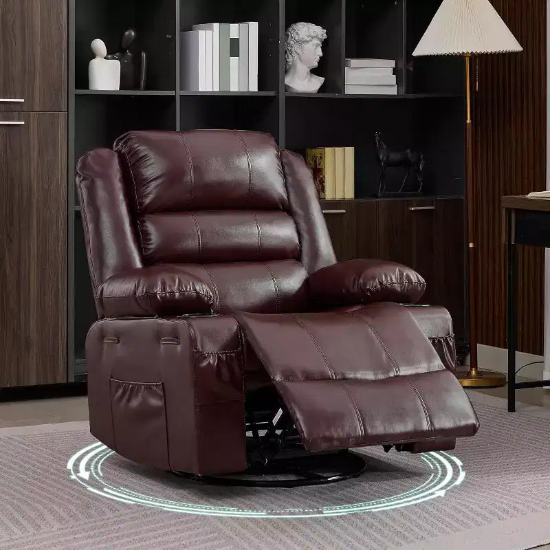Fauteuil inclinable pivotant à 360° pour adultes, canapé-planeur manuel à bascule avec 3 positions, 2 porte-gobelets, 4 poches pour salon, chambre à coucher