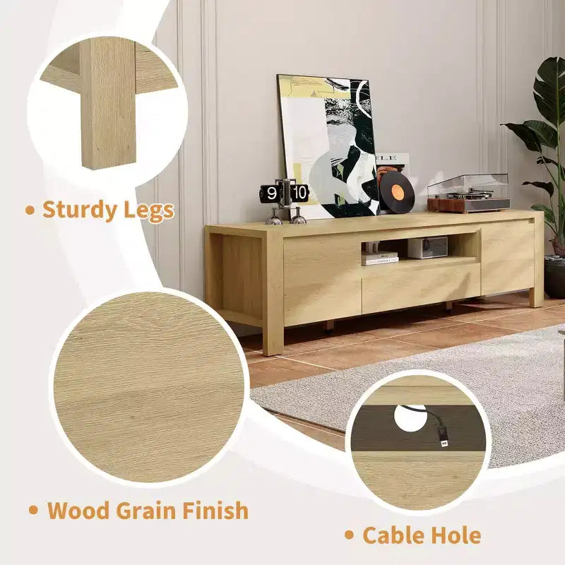 Meuble TV de 55 po avec portes et armoire, meuble de divertissement style rustique, support de divertissement pour téléviseurs jusqu'à 60 po, console TV pour salon, chambre à coucher