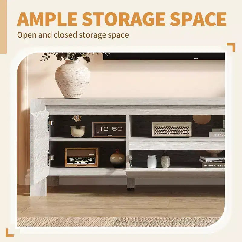 Meuble TV de 55 po avec portes et armoire, meuble de divertissement style rustique, support de divertissement pour téléviseurs jusqu'à 60 po, console TV pour salon, chambre à coucher