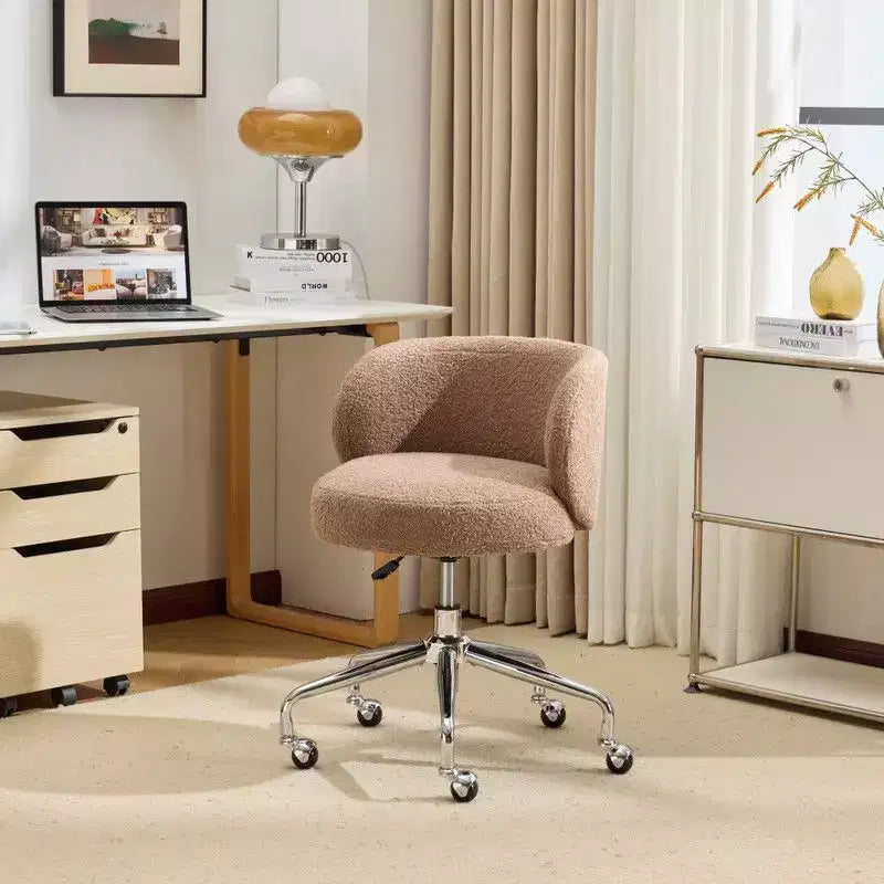Chaise pivotante Karl Home Teddy pour bureau à roulettes réglable avec soutien pour le salon, blanche