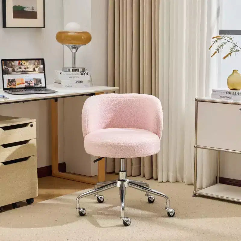 Chaise pivotante Karl Home Teddy pour bureau à roulettes réglable avec soutien pour le salon, blanche