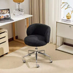 Karl Home Teddy Swivel Chair Adjustable Rolling Office Desk Chair with Wheels and Support for Living Room white