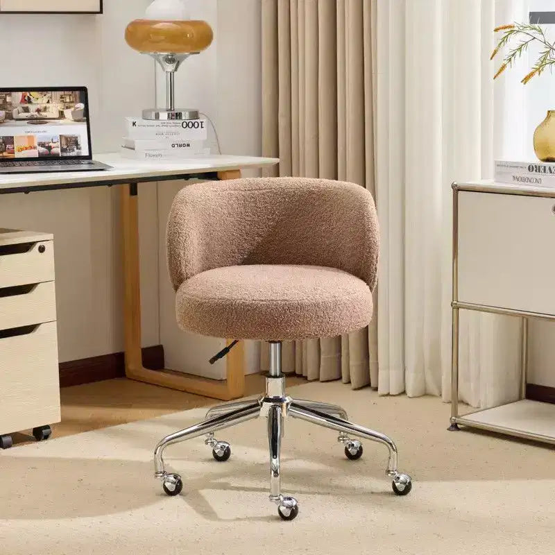 Chaise pivotante Karl Home Teddy pour bureau à roulettes réglable avec soutien pour le salon, blanche