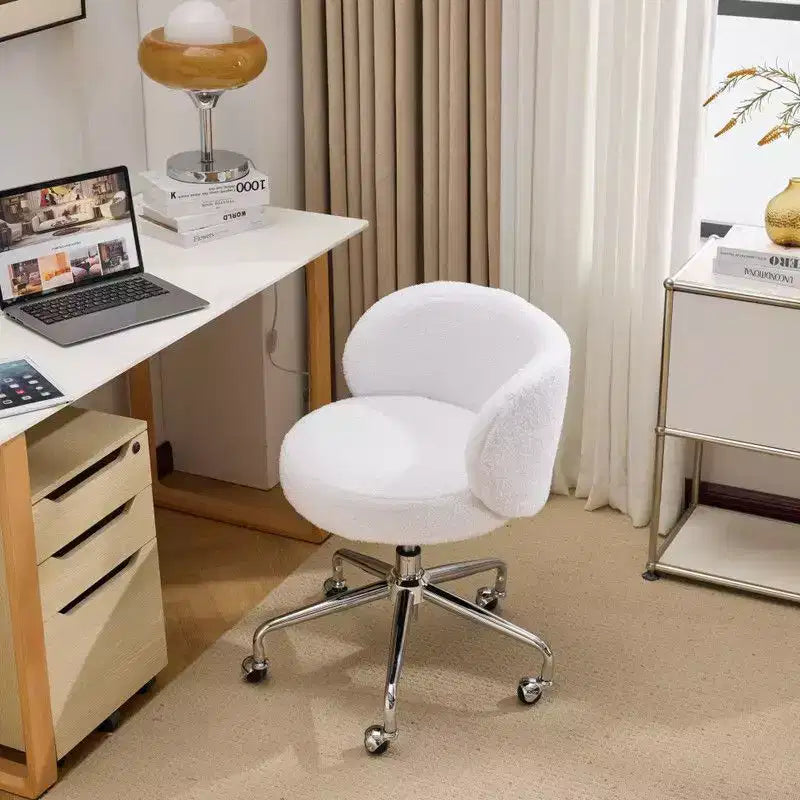 Chaise pivotante Karl Home Teddy pour bureau à roulettes réglable avec soutien pour le salon, blanche