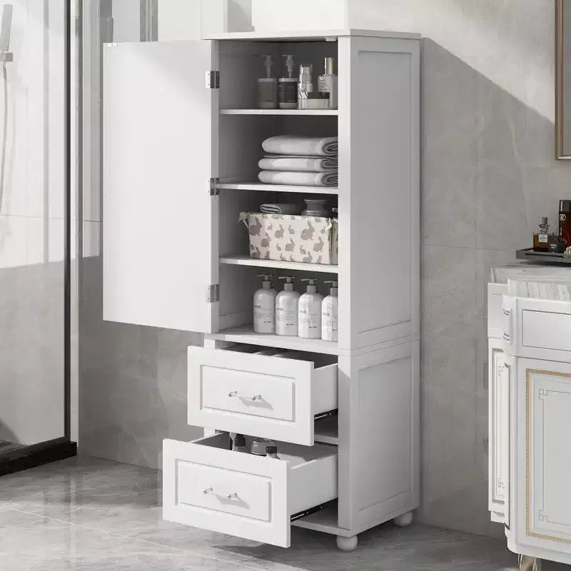 GDFStudio Meuble de Rangement de Salle de Bain Autonome Moderne en Bois Avery avec Tiroirs et Étagère Réglable