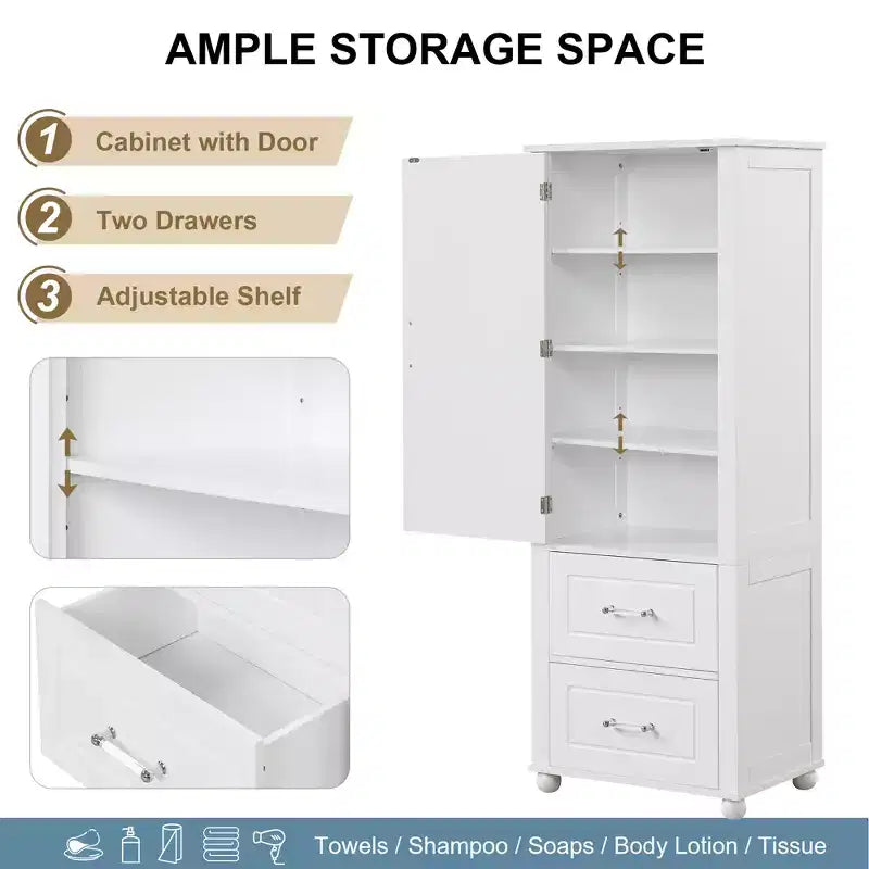 GDFStudio Meuble de Rangement de Salle de Bain Autonome Moderne en Bois Avery avec Tiroirs et Étagère Réglable