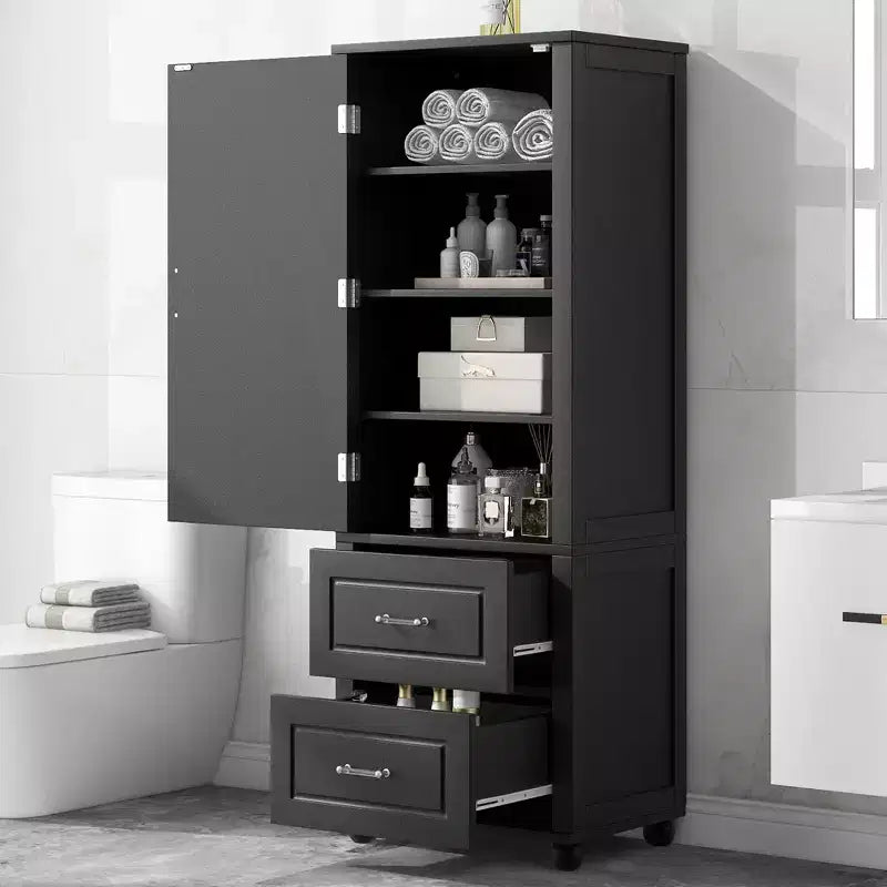 GDFStudio Meuble de Rangement de Salle de Bain Autonome Moderne en Bois Avery avec Tiroirs et Étagère Réglable