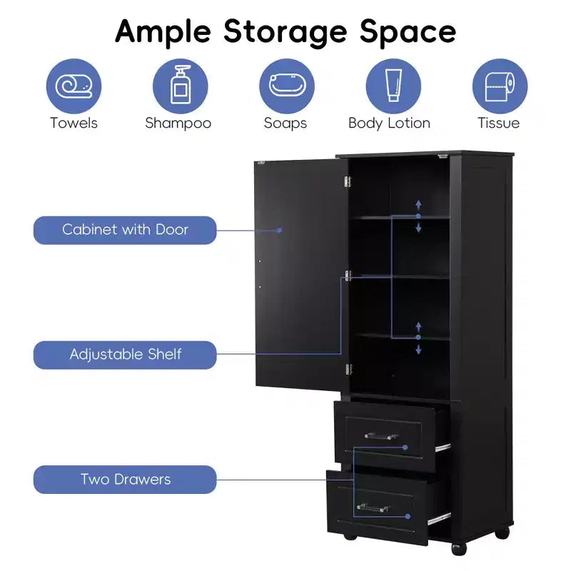GDFStudio Meuble de Rangement de Salle de Bain Autonome Moderne en Bois Avery avec Tiroirs et Étagère Réglable