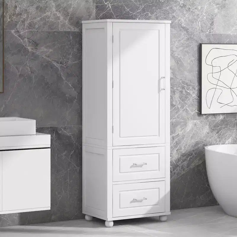 GDFStudio Meuble de Rangement de Salle de Bain Autonome Moderne en Bois Avery avec Tiroirs et Étagère Réglable