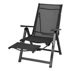 Chaise longue de patio inclinable 10 positions avec repose-pieds, chaise longue d'extérieur pliante robuste, chaise de camping réglable pour jardin/terrasse/pelouse, noire