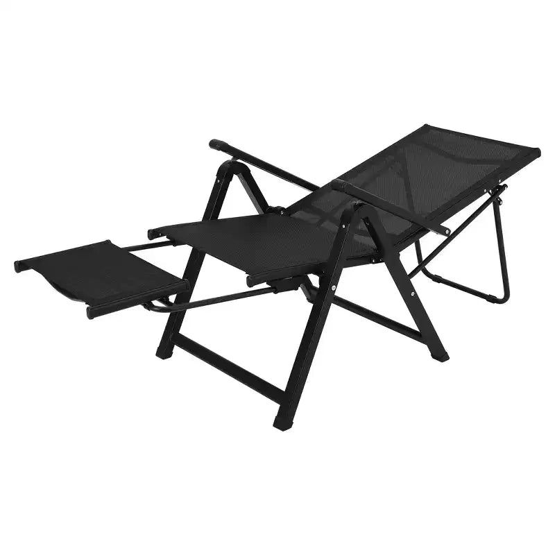 Chaise longue de patio inclinable 10 positions avec repose-pieds, chaise longue d'extérieur pliante robuste, chaise de camping réglable pour jardin/terrasse/pelouse, noire