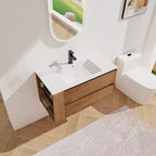 Meuble-lavabo flottant avec évier en céramique blanche, meuble-lavabo mural avec 2 tiroirs à fermeture douce et étagère de rangement ouverte