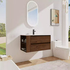 Floating Bathroom Vanity with White Ceramic Sink, Wall Mounted Bathroom Vanity Cabinet with 2 Soft Close Drawers & Open Storage Shelf