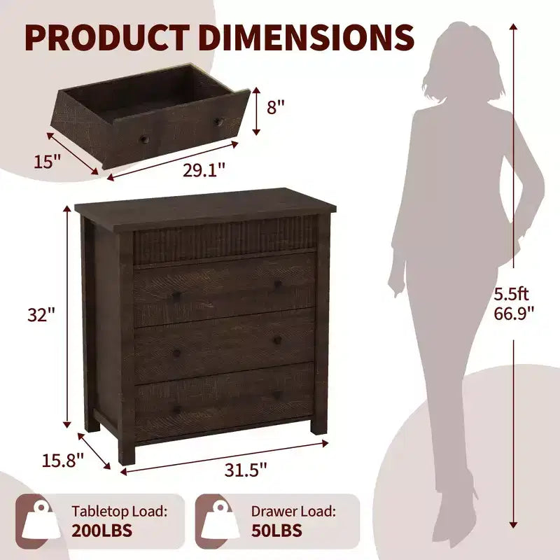 COZONY Commode Verticale 31.5W, Commode Haute en Bois Cannelé avec Tiroirs Coulissants Lisses, Commode à Tiroirs à Onde Unique