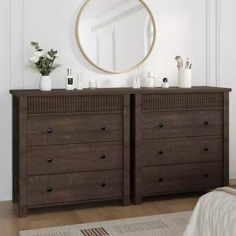 COZONY Commode Verticale 31.5W, Commode Haute en Bois Cannelé avec Tiroirs Coulissants Lisses, Commode à Tiroirs à Onde Unique