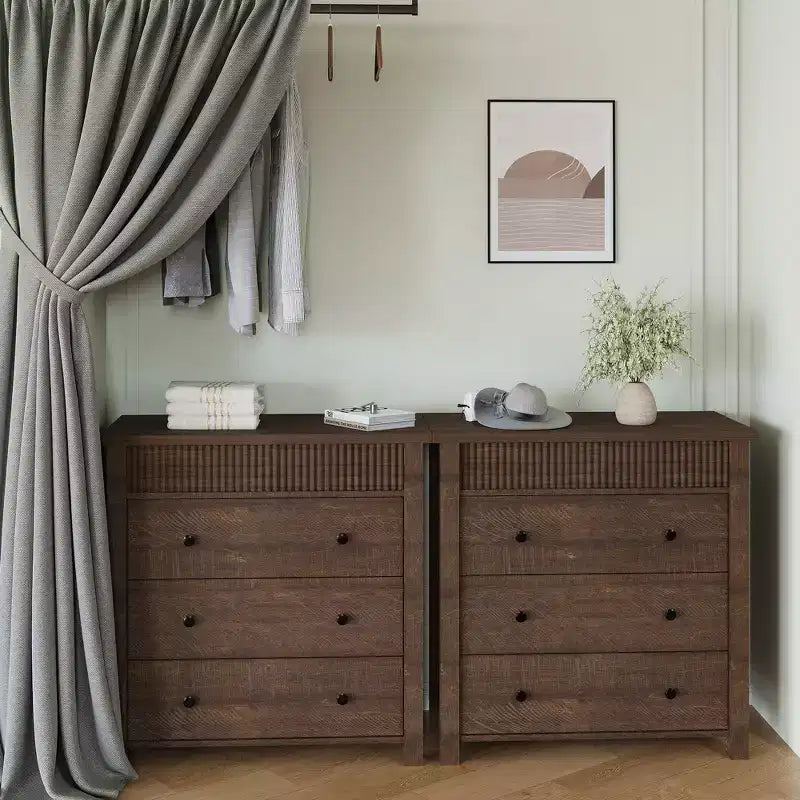 COZONY Commode Verticale 31.5W, Commode Haute en Bois Cannelé avec Tiroirs Coulissants Lisses, Commode à Tiroirs à Onde Unique