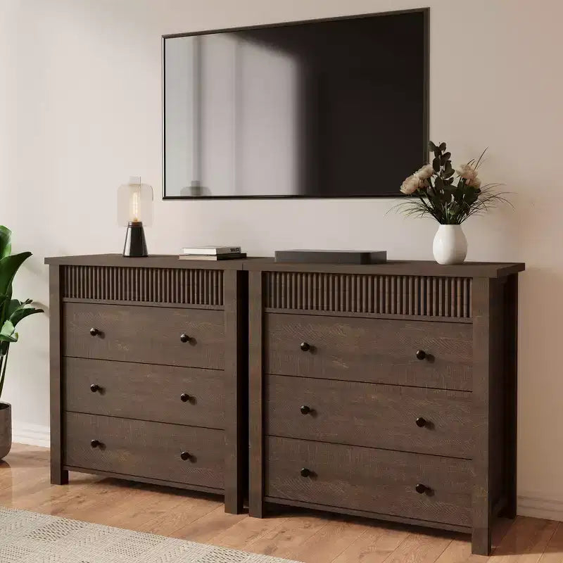 COZONY Commode Verticale 31.5W, Commode Haute en Bois Cannelé avec Tiroirs Coulissants Lisses, Commode à Tiroirs à Onde Unique