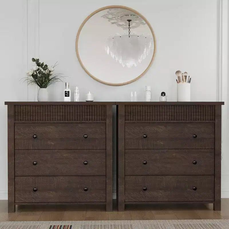 COZONY Commode Verticale 31.5W, Commode Haute en Bois Cannelé avec Tiroirs Coulissants Lisses, Commode à Tiroirs à Onde Unique
