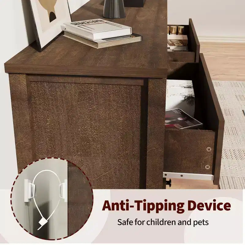 COZONY Commode Verticale 31.5W, Commode Haute en Bois Cannelé avec Tiroirs Coulissants Lisses, Commode à Tiroirs à Onde Unique