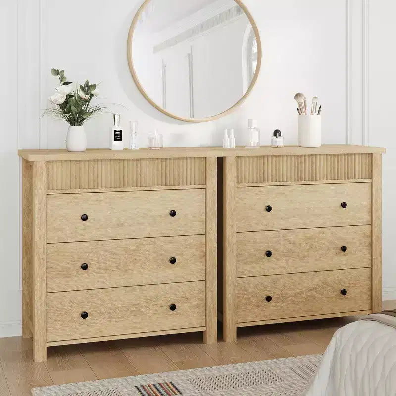 COZONY Commode Verticale 31.5W, Commode Haute en Bois Cannelé avec Tiroirs Coulissants Lisses, Commode à Tiroirs à Onde Unique