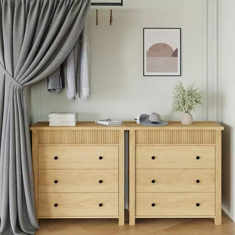 COZONY Commode Verticale 31.5W, Commode Haute en Bois Cannelé avec Tiroirs Coulissants Lisses, Commode à Tiroirs à Onde Unique