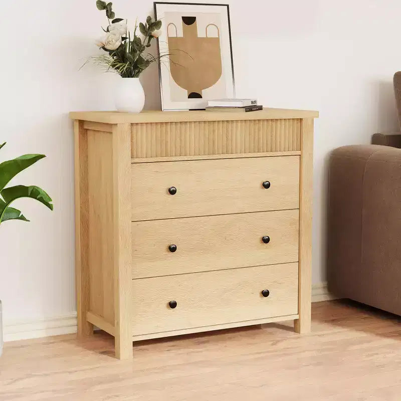 COZONY Commode Verticale 31.5W, Commode Haute en Bois Cannelé avec Tiroirs Coulissants Lisses, Commode à Tiroirs à Onde Unique