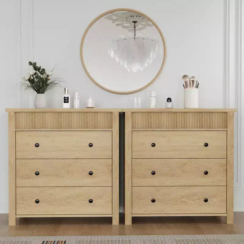 COZONY Commode Verticale 31.5W, Commode Haute en Bois Cannelé avec Tiroirs Coulissants Lisses, Commode à Tiroirs à Onde Unique