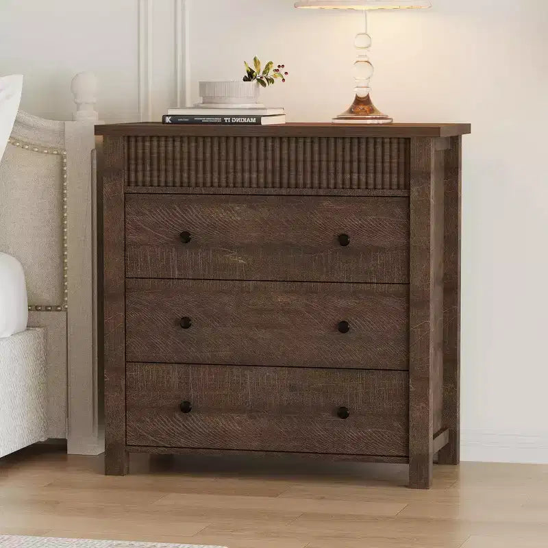 COZONY Commode Verticale 31.5W, Commode Haute en Bois Cannelé avec Tiroirs Coulissants Lisses, Commode à Tiroirs à Onde Unique