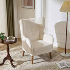 Fauteuil d'appoint moderne avec pieds en bois de bouleau, fauteuil de salon rembourré en tissu Teddy, fauteuil à dossier haut confortable pour chambre ou bureau-Panipeachy
