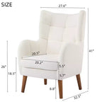 Fauteuil d'appoint moderne avec pieds en bois de bouleau, fauteuil de salon rembourré en tissu Teddy, fauteuil à dossier haut confortable pour chambre ou bureau-Panipeachy