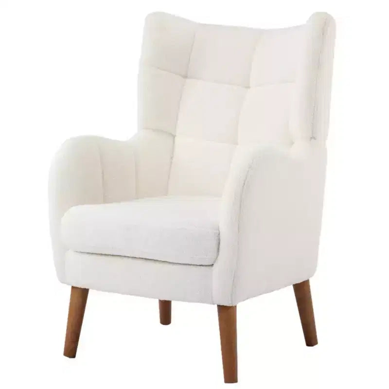 Fauteuil d'appoint moderne avec pieds en bois de bouleau, fauteuil de salon rembourré en tissu Teddy, fauteuil à dossier haut confortable pour chambre ou bureau-Panipeachy