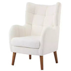 Fauteuil d'appoint moderne avec pieds en bois de bouleau, fauteuil de salon rembourré en tissu Teddy, fauteuil à dossier haut confortable pour chambre ou bureau-Panipeachy