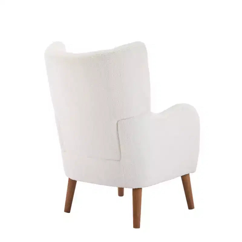 Fauteuil d'appoint moderne avec pieds en bois de bouleau, fauteuil de salon rembourré en tissu Teddy, fauteuil à dossier haut confortable pour chambre ou bureau-Panipeachy
