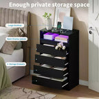 Commode noire Acekool à 4 tiroirs, Organiseur de rangement moderne pour chambre, salon, entrée