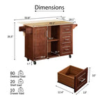 FAMYYT Îlot de Cuisine Marron à Dessus en Bois Rabattable de 54 po avec 3 Tiroirs, Roulettes Verrouillables et Étagères de Rangement