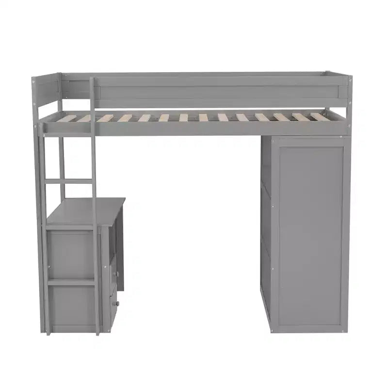 Lit mezzanine Phillips GDFStudio avec armoires et bureau à 2 tiroirs avec rangement