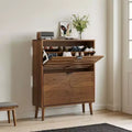 TUYOHW Walnut Shoe Storage Cabinet,Farmhouse Modern Flip-Drawer Shoe Rack with Adjustable Shelves & Anti-Tip Device,31.5''/23.62''