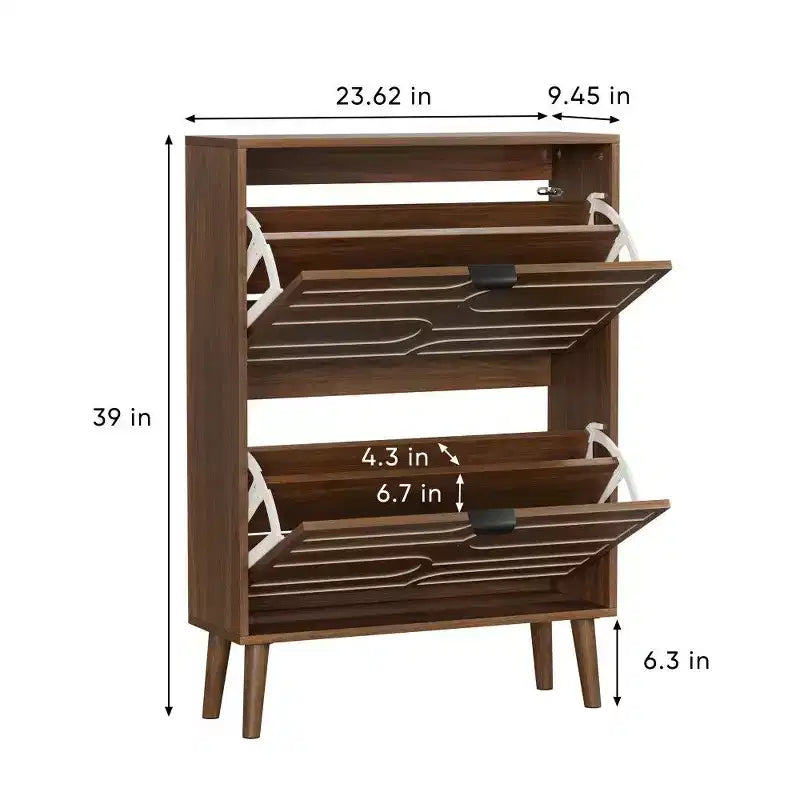 Meuble à chaussures en noyer TUYOHW, meuble à chaussures de style moderne rustique avec tiroirs basculants, étagères réglables et dispositif anti-basculement, 80 cm/60 cm
