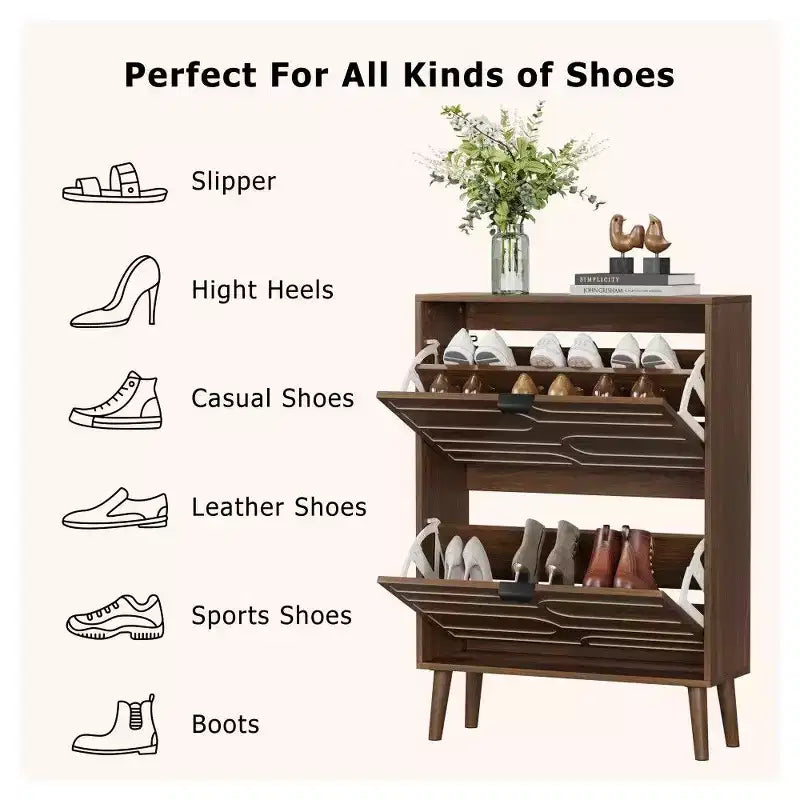 Meuble à chaussures en noyer TUYOHW, meuble à chaussures de style moderne rustique avec tiroirs basculants, étagères réglables et dispositif anti-basculement, 80 cm/60 cm