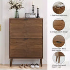 Meuble à chaussures en noyer TUYOHW, meuble à chaussures de style moderne rustique avec tiroirs basculants, étagères réglables et dispositif anti-basculement, 80 cm/60 cm