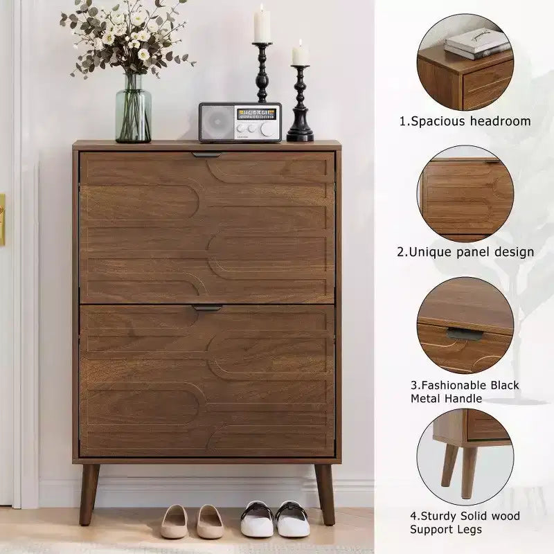 Meuble à chaussures en noyer TUYOHW, meuble à chaussures de style moderne rustique avec tiroirs basculants, étagères réglables et dispositif anti-basculement, 80 cm/60 cm