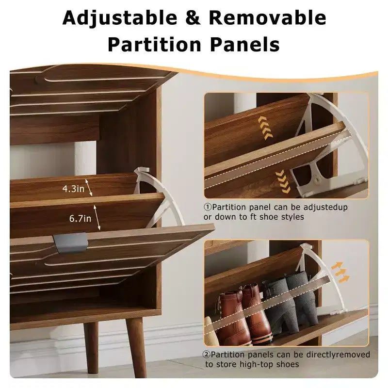 Meuble à chaussures en noyer TUYOHW, meuble à chaussures de style moderne rustique avec tiroirs basculants, étagères réglables et dispositif anti-basculement, 80 cm/60 cm