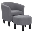 TUYOHW Barrel Chair and Ottoman Set,Polyester Upholstered Accent Chair with Tufted Cushion,Black Plastic Legs,Classic Round Back Chair for Living Room